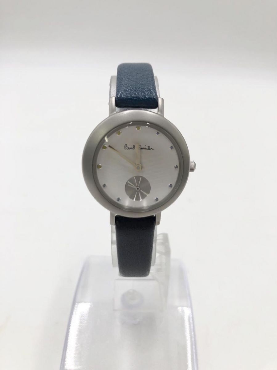 美品 Paul Smith ポールスミス スモールセコンド SS クォーツ 球面クリスタルガラス 5気圧防水 腕 時計 紺 ■■◎レディース