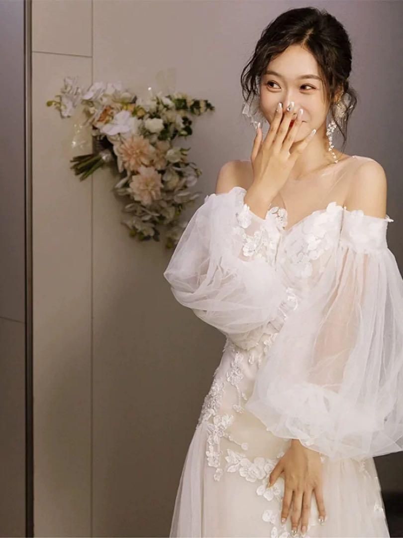 豪華ウェディングドレス✨結婚式　前撮り　レーススリーブ 新品未使用 豪華ウェディングドレス 結婚式 前撮り レース