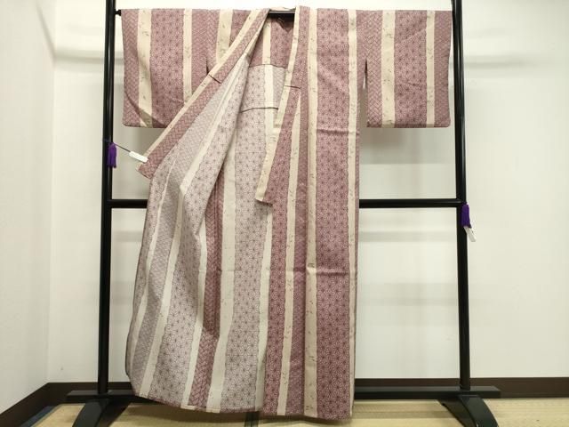 平和屋着物▽小紋 単衣 南天吉祥間道 洗える着物 CAAV8891gh