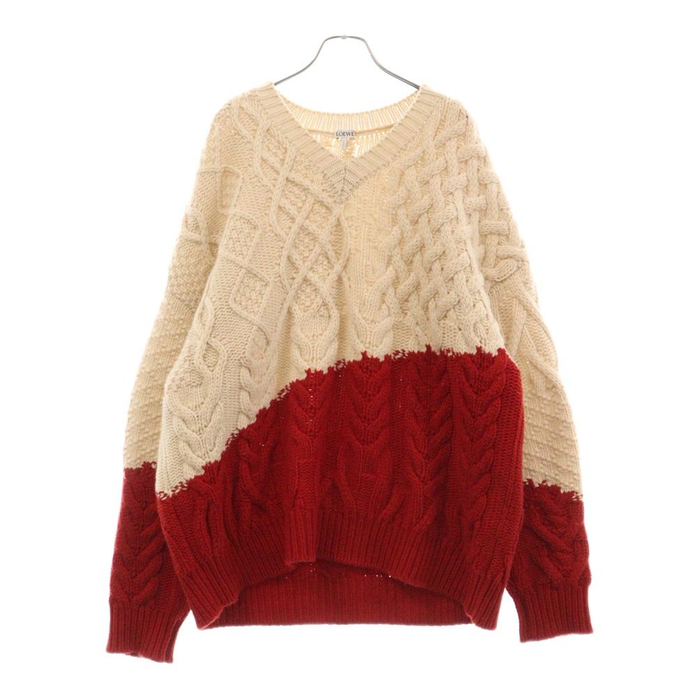 loewe ロエベ　23AW バイカラーVネックケーブルニット ロエベ LOEWE Vネック ニット 23AWバイカラーVネックケーブルニット