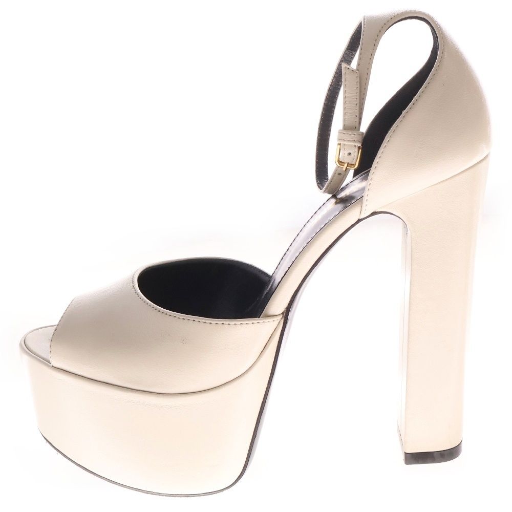 SAINT LAURENT PARIS サンローランパリ オープントゥ アンクルストラップ プラットフォーム レザー ヒール パンプス ホワイト レディース MR650258
