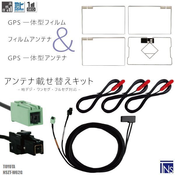 トヨタ TOYOTA ナビ NSZT-W62G 対応 VR1 端子 GPS一体型ケーブル 1本 u0026 スクエア型フィルムアンテナ 右1枚 左2枚 u0026 GPS一体型フィルム 1枚 u0026 アンテナコード 3本 セット 地デジ ワンセグ フルセ