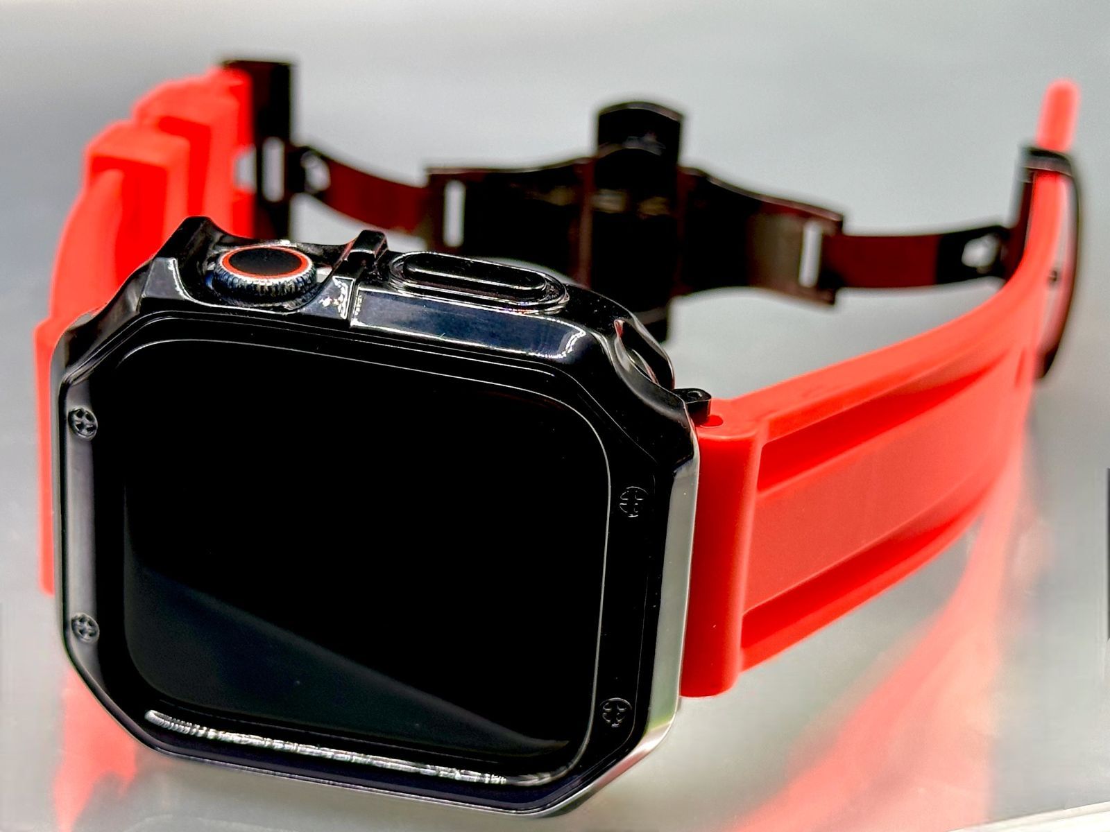 3年保証 Apple Watch カスタム ラバーバンド アップルウォッチカバー ケース ベルト TPUセット ブラックu0026レッド 5100円  時計