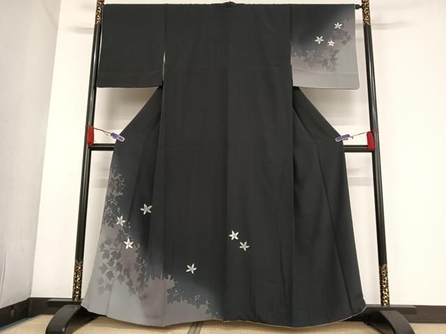 平和屋本店■極上　京都の名門ブランド　銀花仙　小紋　枝花シルエット　赤墨色　逸品　CYAA2362s5 平和屋本店□極上 京都の名門ブランド 銀花仙 小紋 枝花シルエット