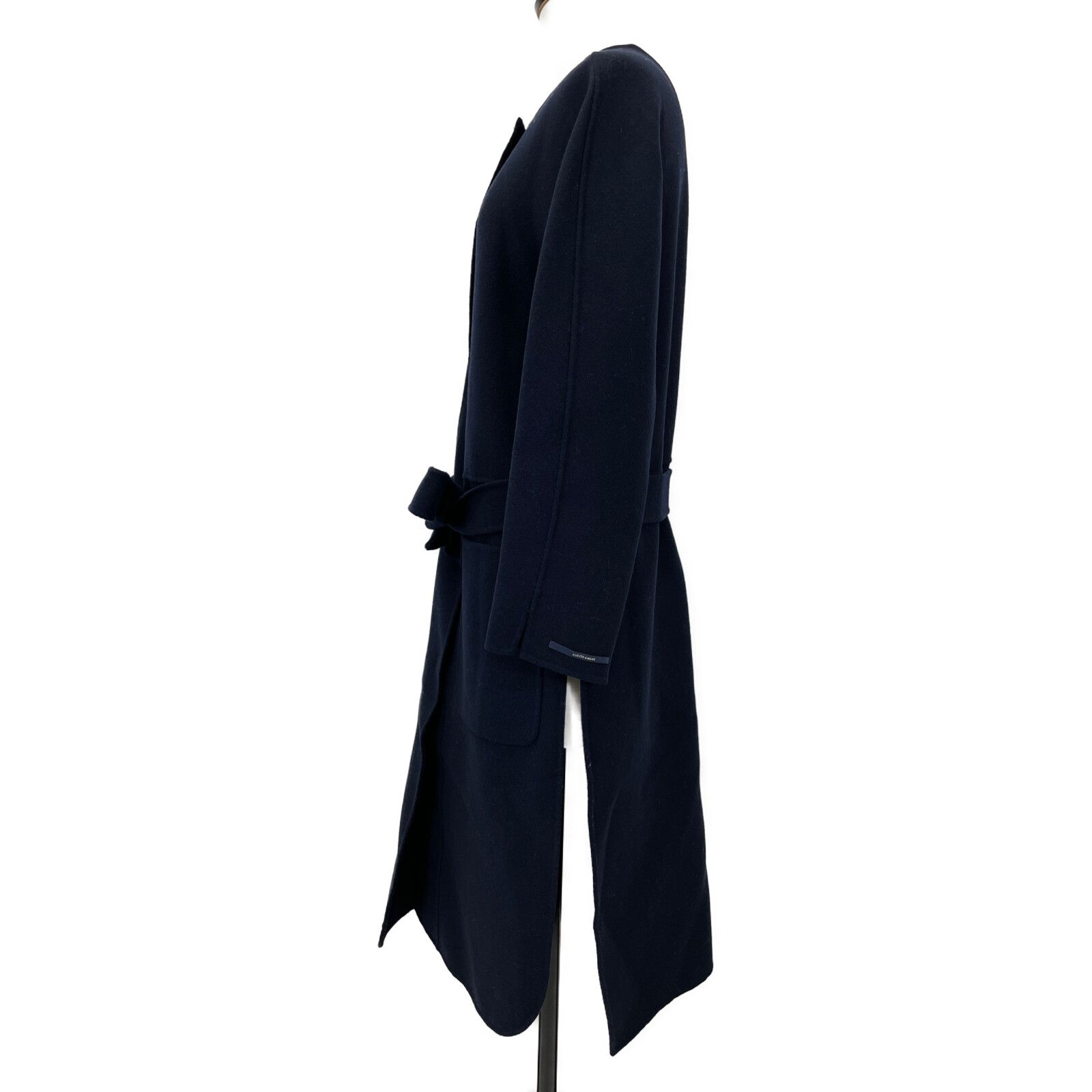 美品✨エスマックスマーラ シルク混 ノーカラーコート 40 ネイビー S MaxMara エスマックスマーラ ﾈｲﾋﾞｰ 90160179 ｳｰﾙ ﾉｰｶﾗｰ ｸﾁｯﾄ