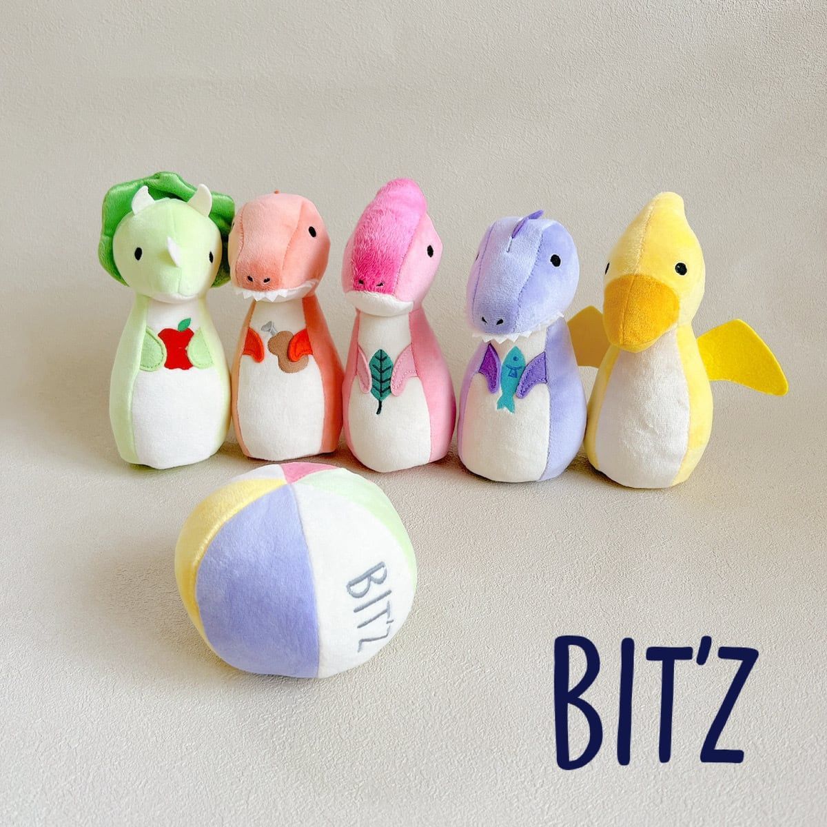 BIT'Z 恐竜 ボーリングセット ダイナソー 布製 ぬいぐるみ 室内あそび B241023 RA