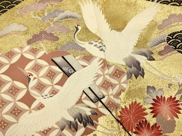 平和屋着物 豪華色留袖 扇面鴛鴦花文 暈し染め 金彩 正絹 逸品