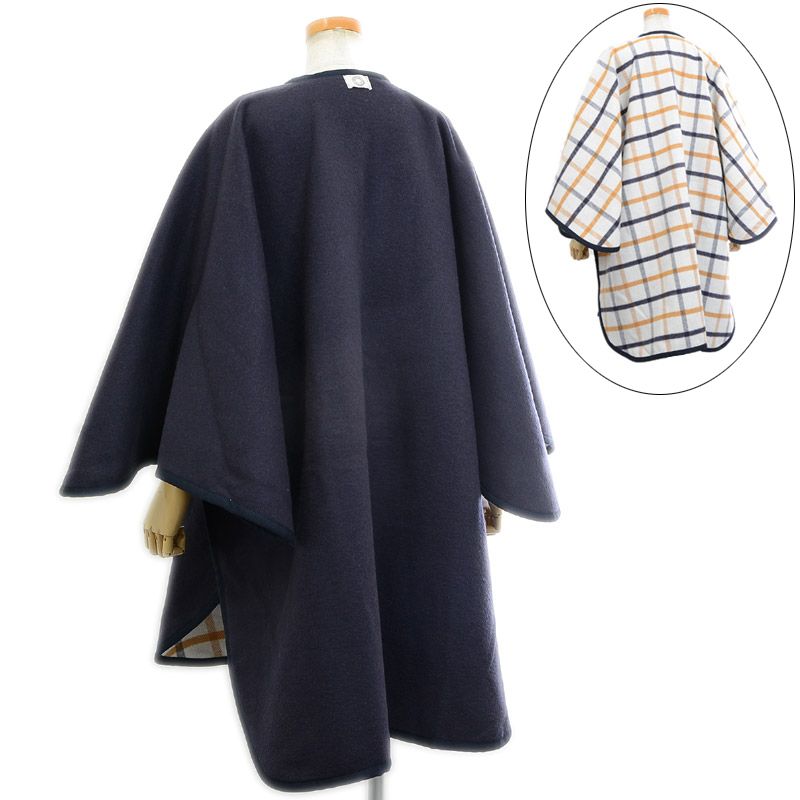 エルメス ケープ マント ポンチョ リバーシブル ホワイト チェック柄