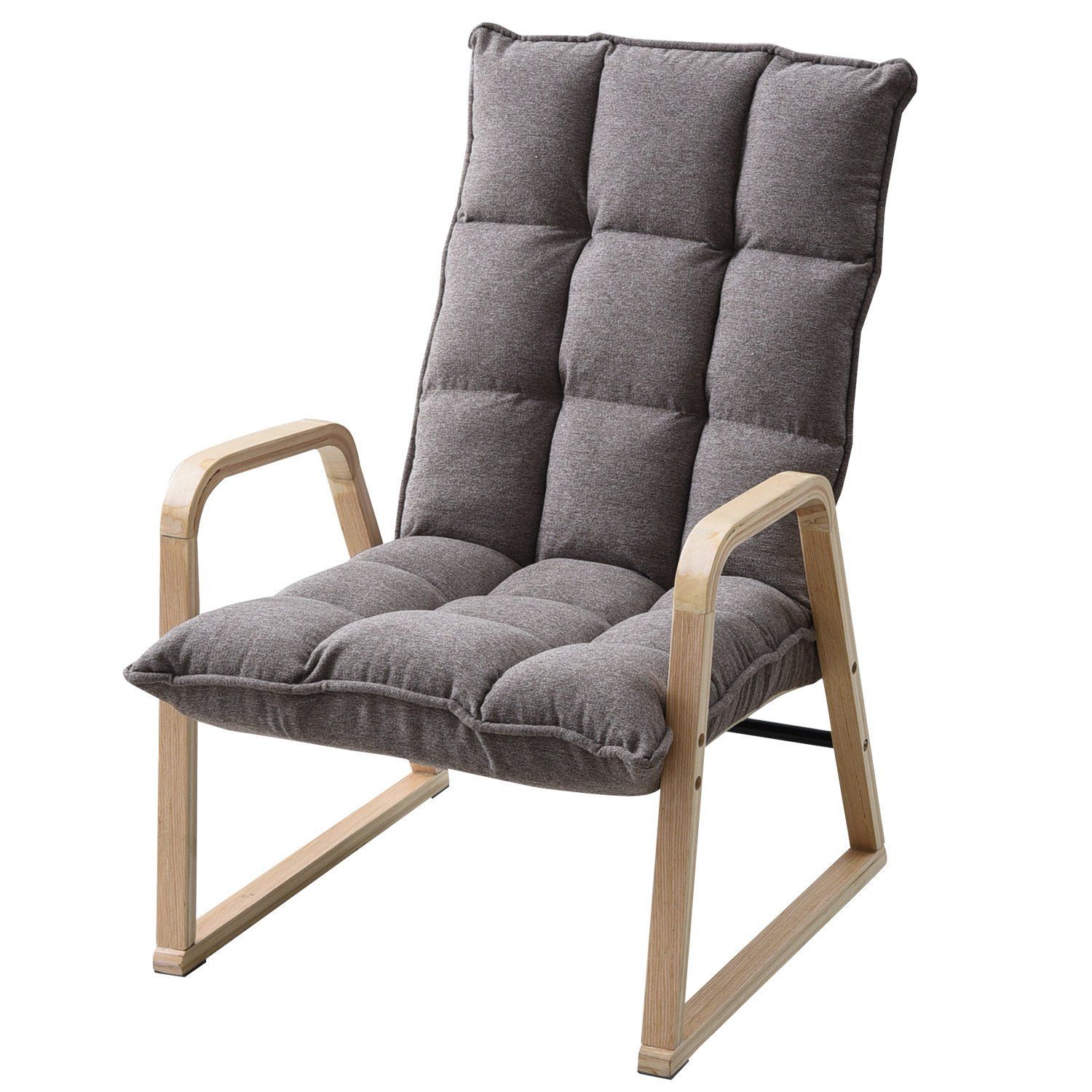 幅57.5×奥行66-84×高さ83-90cm グレージュ/ナチュラル 組立品 手触りが良い もこもこ 曲げ木 WTMC-57M(GRG/NA) ハイバック 高脚 リクライニング(背もたれ) 高座椅子 山善