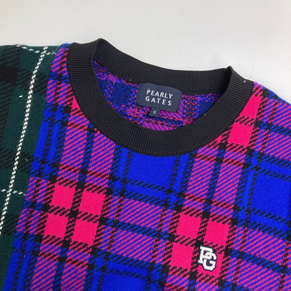 新品 2023年モデル パーリーゲイツ ニット セーター 5 L チェック柄 サイズ：5 PEARLY GATES パーリーゲイツ ニットセーター チェック柄
