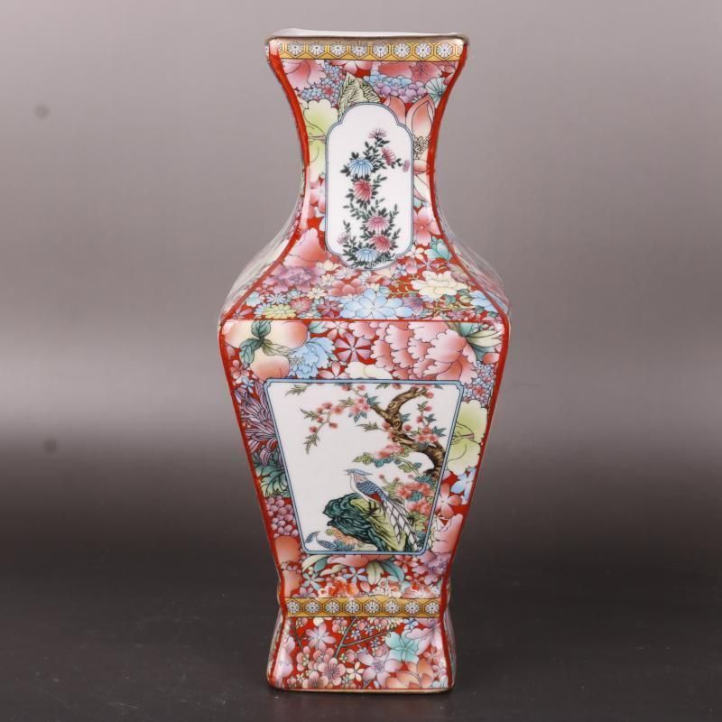 清乾隆蒔金琺瑯彩花鳥六方瓶 景徳鎮 陶磁器 装飾品 現代工芸品美術品 置物 清乾隆蒔金琺瑯彩花鳥四方瓶 景徳鎮 陶磁器 装飾品 現代工芸品