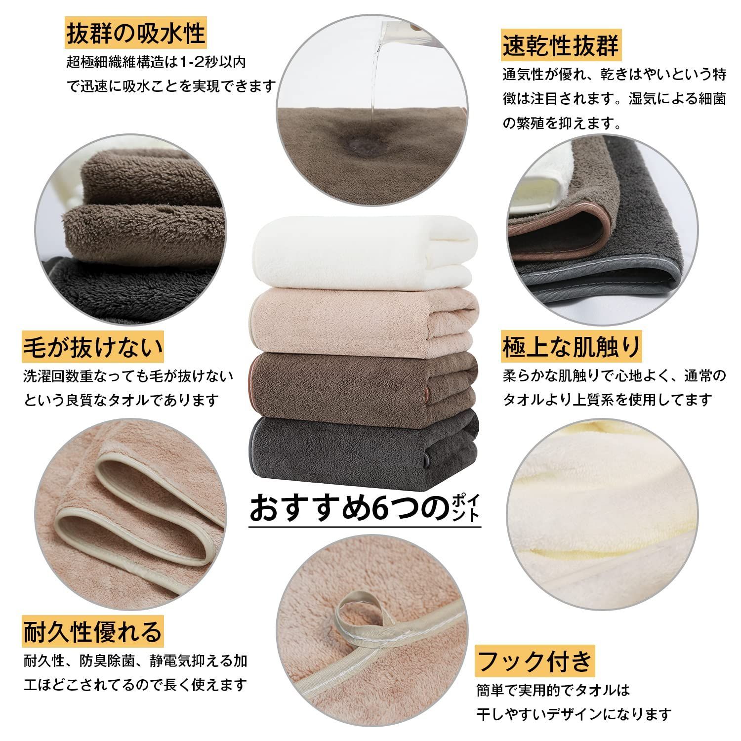 Etech バスタオル マイクロファイバー 60*120cm