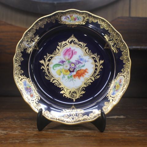極上 22金 金彩 マイセン Meissen 18.4cm 飾り皿 窓絵 ボタン剣