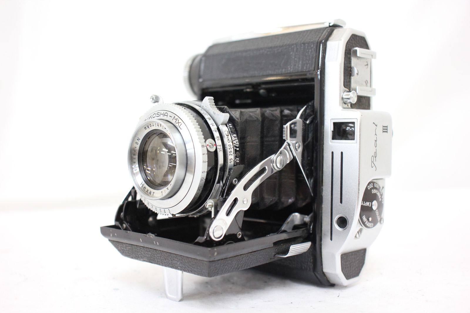 返品保証 Peral III Hexar 75mm F3.5 蛇腹カメラ e1225