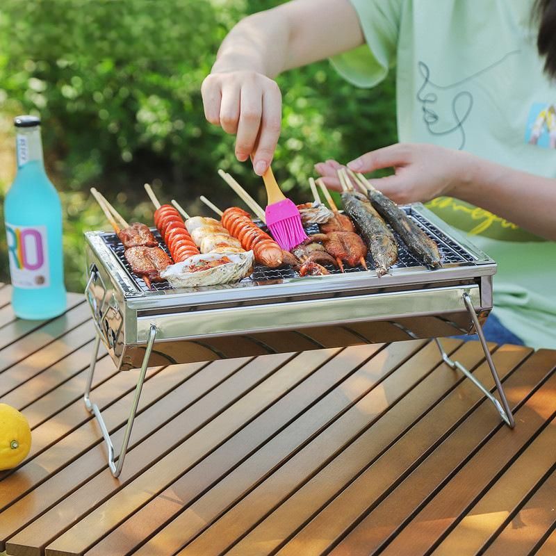 ♥ ステンレス製折りたたみ式BBQグリル ポータブル炭火焼き肉コンロ アウトドア＆家庭用 露キャンプ用バーベキュー架