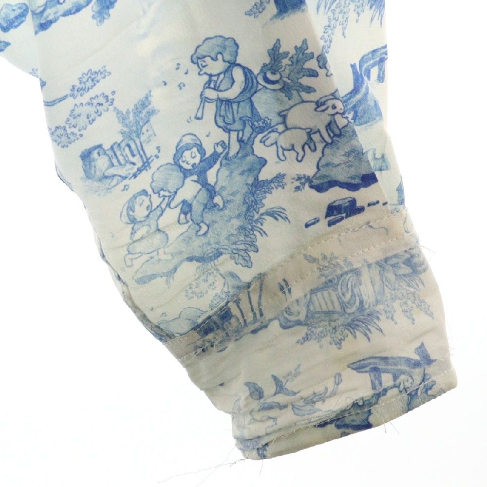 MASU エムエーエスユー 23AW COMIC TOILE DE JOUY FRILL SHIRTS MFFW-SH0423 総柄シルクシャツ フリル長袖シャツ ブルー レディース MASU (エムエーエスユー) 23AW COMIC TOILE DE JOUY FRILL SHIRTS MFFW