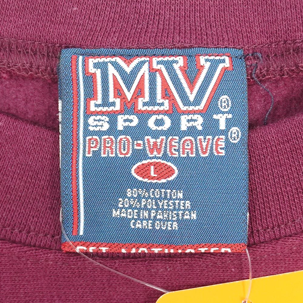 MV SPORT ♥ デッドストック 90s 90年代 リバースウィーブタイプ カレッジプリント スウェット 旧タグ USA ヴィンテージ アメリカ 古着 メンズ スウェット トレーナー バーガンディー エンジ L