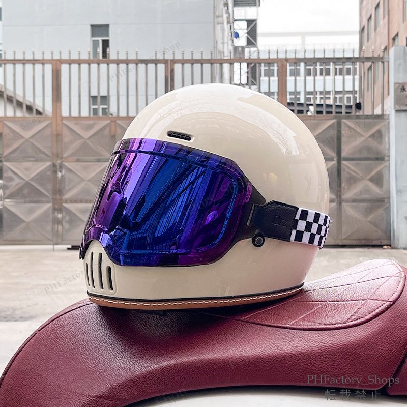 レトロヘルメット クラシック フルフェイスヘルメット ゴーグルが付き バイクヘルメット DOT認定 耐久性 安全性 通気性 男女兼用 ベージュ A180