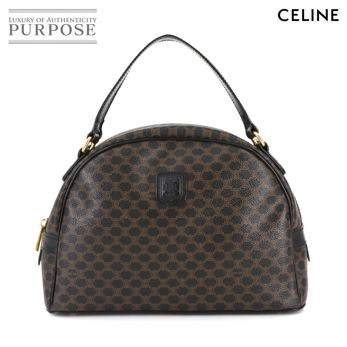 セリーヌ CELINE マカダム柄 ハンド バッグ PVC レザー ブラック