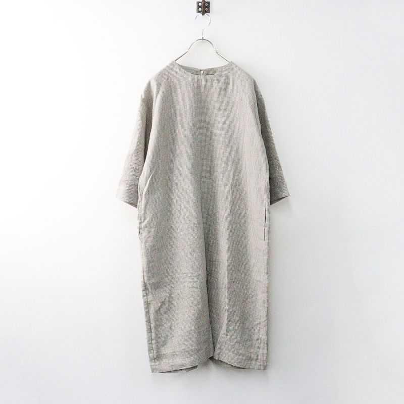 中川政七商店 麻の格子 ワンピース 7分袖 ベージュ系┃リネンチュニック ドレス チェック柄 2400014652062