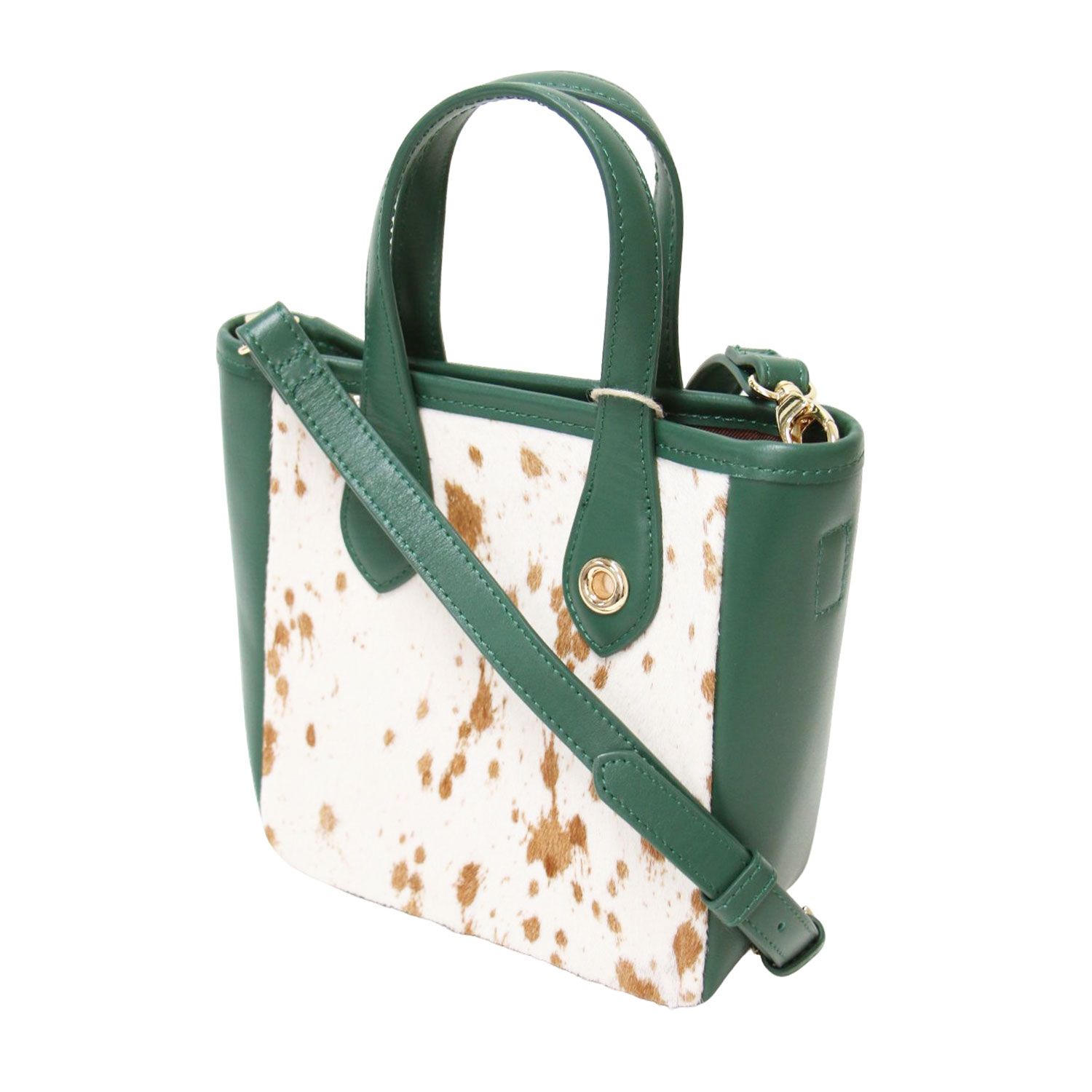 ear PAPILLONNER イア パピヨネ バッグ グリーン ホワイト系 | 24秋冬 カウファー ミニ トートバッグ / ショルダーバッグ ハンドバッグ | 斜め掛け コンビ 本革 | ブランド カバン【レディース】【中古】【美品】【K4563】 美品】ear PAPILLONNER イア パピヨネ バッグ グリーン ホワイト系