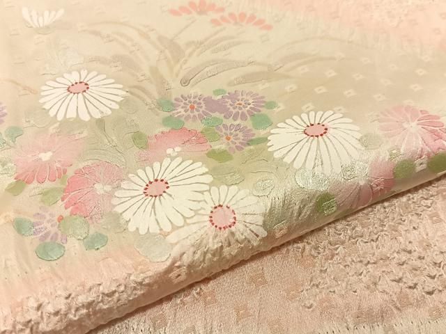 平和屋着物□訪問着 絞り 刺繍 地紙枝花文 椿 ツバキ 金彩