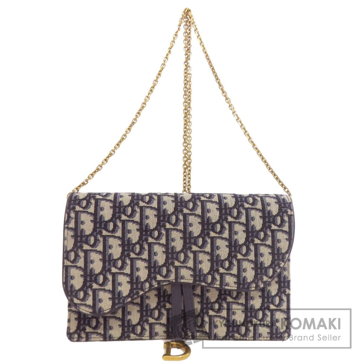 CHRISTIAN DIOR クリスチャンディオール チェーンウォレット トロッター柄 長財布 小銭入れあり キャンバス レディース