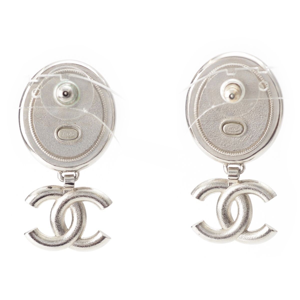 シャネル A23K ラインストーン ココマーク スター ピアス アクセサリー GPシルバー ブラック