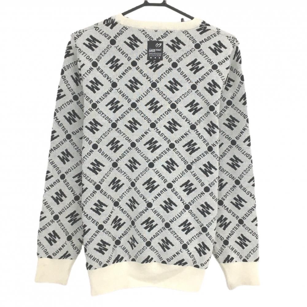 マスターバニー セーター 白×黒 ロゴ総柄 ウール混 ニット メンズ 5 L ゴルフウェア MASTER BUNNY EDITION