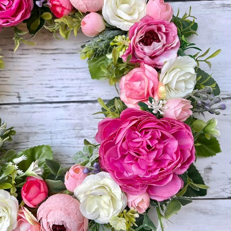 ピンクローズのフラワーリース アーティフィシャルフラワー