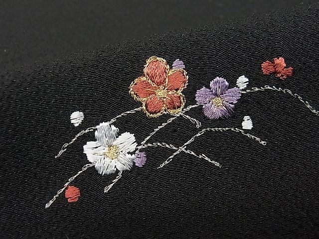 平和屋1□極上 小紋 総刺繍 草花文 黒地 金銀糸 逸品3s20761 - メルカリ