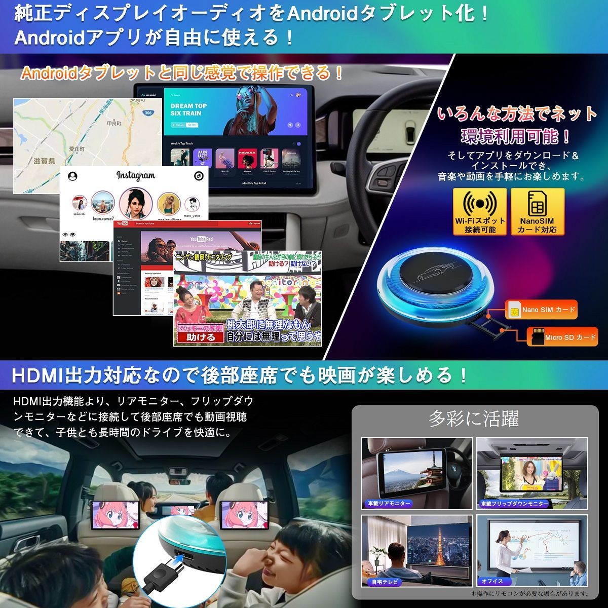 カーナビ CarPlay AI Box カーナビ ミラーリング Android Auto android 13.0モデル ディスプレイオーディオ Youtube  Netflix Amazon Primeなど エムズキャスト - メルカリ