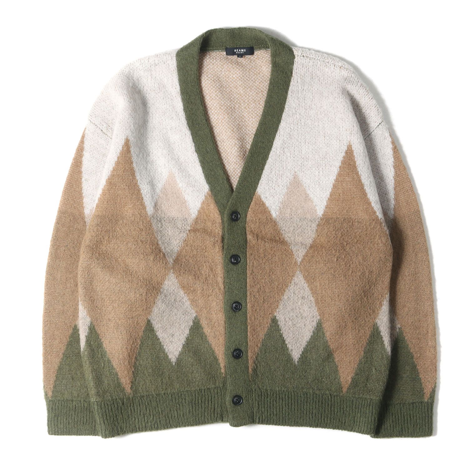 美品 BEAMS ビームス カーディガン サイズ:M モヘヤタッチ アーガイル 