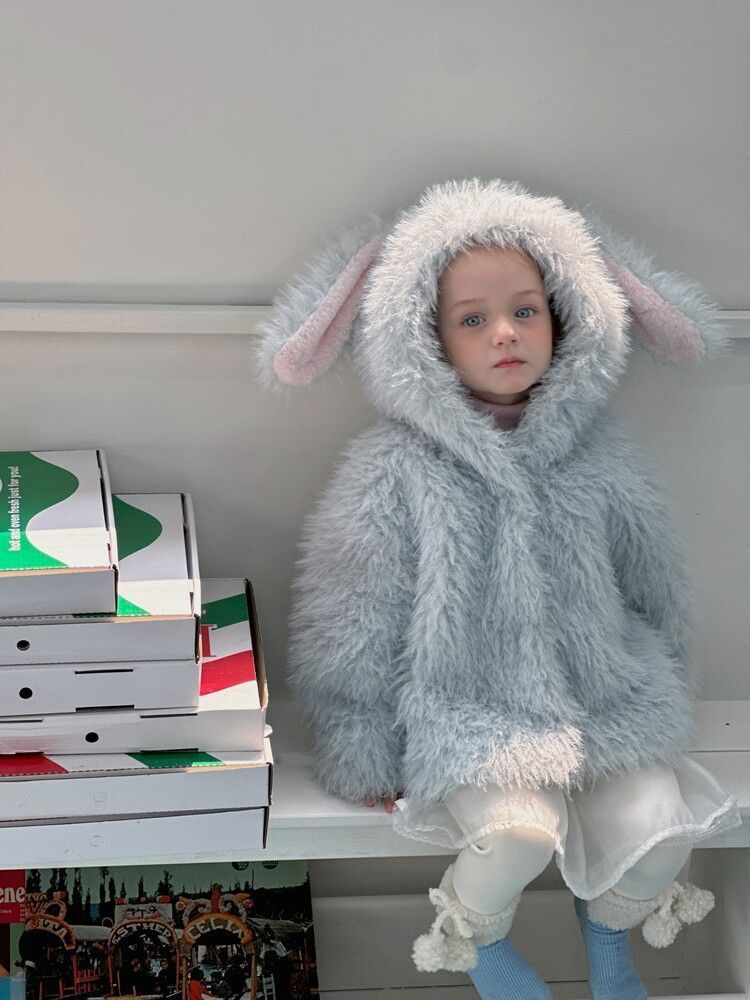 アウトドア ボアコート キッズ 子供服 ウサギの耳 フード付き 暖かい 