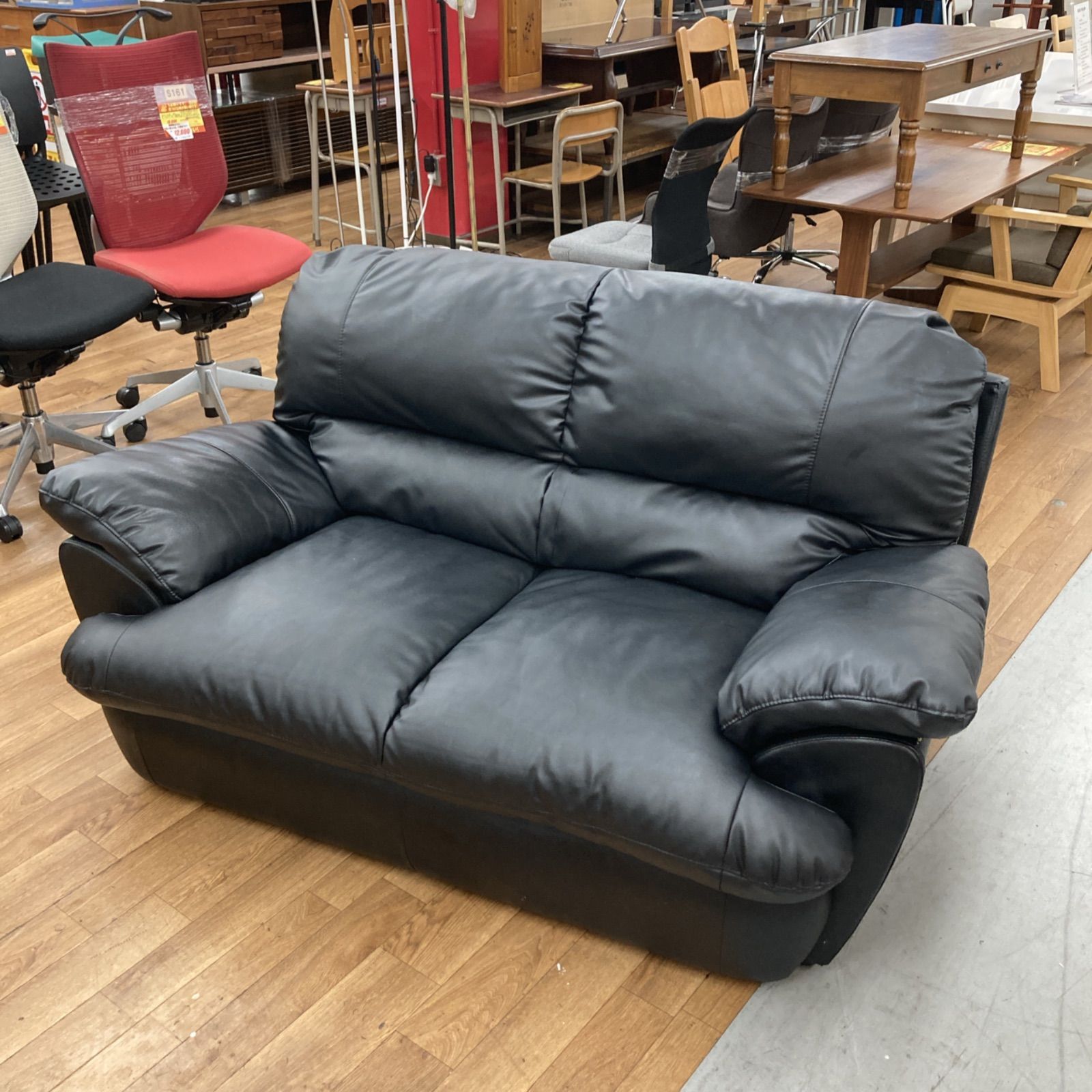 S154 訳アリ NITORI ニトリ レザー２Pソファ 黒 幅160cm