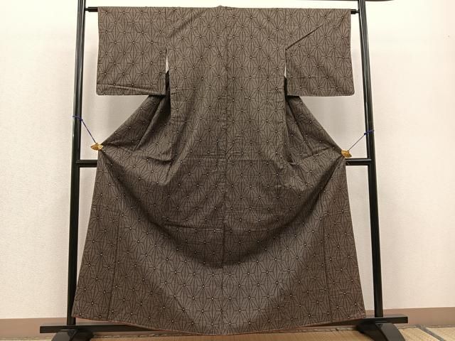 平和屋着物□本場大島紬 7マルキ 麻の葉文様 反端付き 正絹 逸品 未  