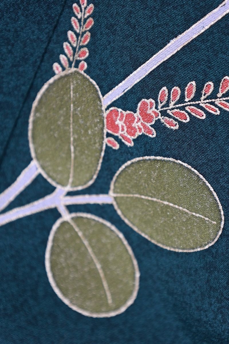 訪問着　グリーン　緑　紫　朱　珊瑚色　ゴールド　萩　手描き京友禅　T525 訪問着 グリーン 緑 紫 朱 珊瑚色 ゴールド 萩 手描き京友禅 T525