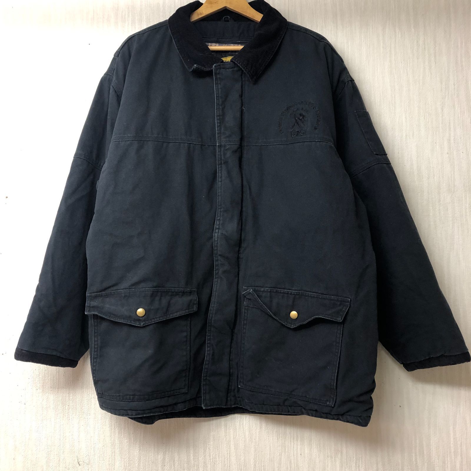 WEARHOUSE DEPOT カバーオール タータンチェック 裏地 取り外し可能 ダッグ地 襟 コーデュロイ MADE IN CANADA メンズXL ブラック