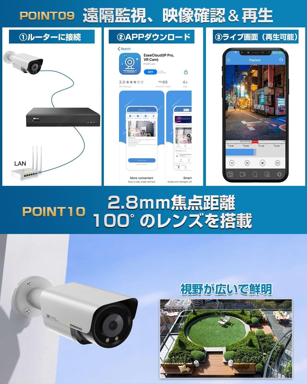 4K800万画素・人体・車両検知・双方向音声】SOOHAO 防犯カメラ 8台 一 