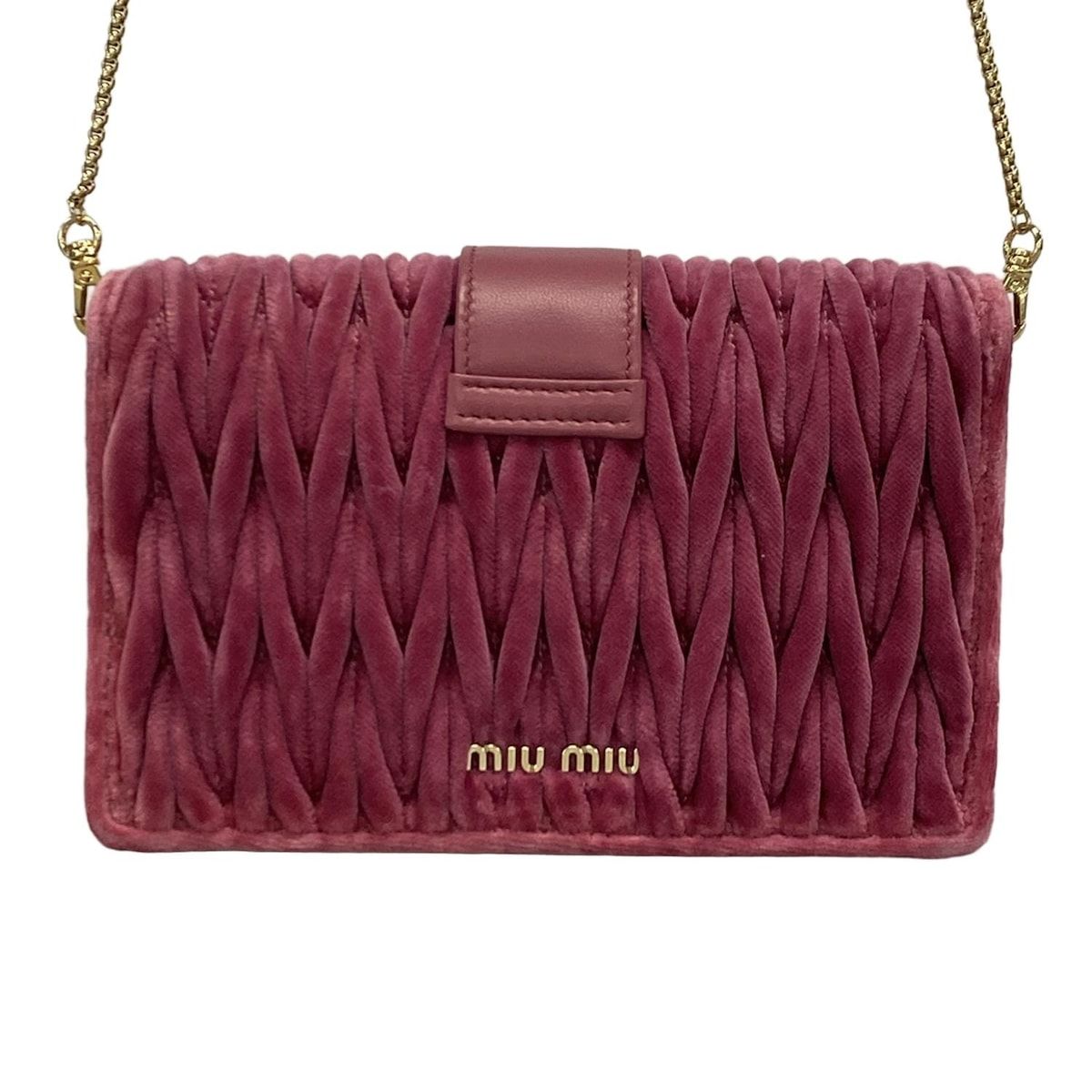 miumiu ピンク ショルダーウォレット miumiu マテラッセ チェーンウォレット 長財布 ショルダーバック