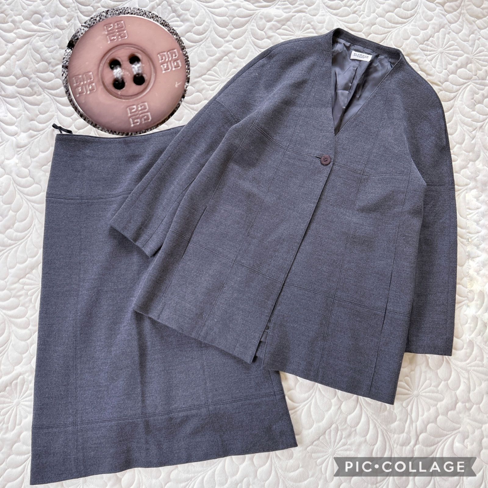 GIVENCHY ジバンシィ 大きいサイズ44 ヴィンテージ archive セットアップ ノーカラージャケット フ スカート ライトグレー