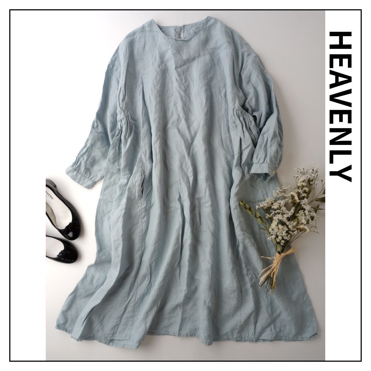 【未使用】HEAVENLY リネンロングワンピース HEAVENLY ヘブンリー リネン ギャザーワンピース ロング 長袖