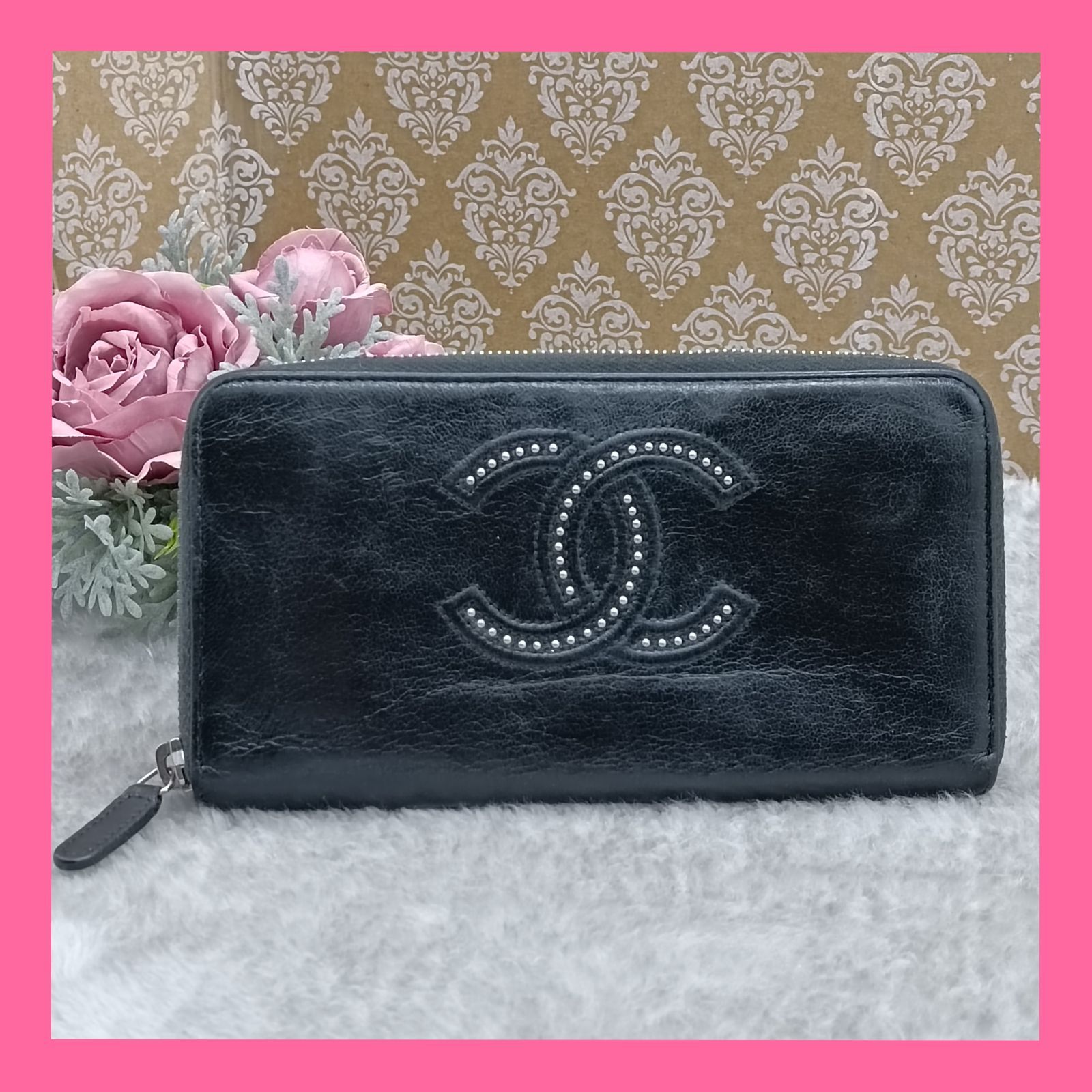 シャネル　長財布　CHANEL 黒　匿名配送 CHANEL シャネル 二つ折り長財布 カンボンライン カーフレザー