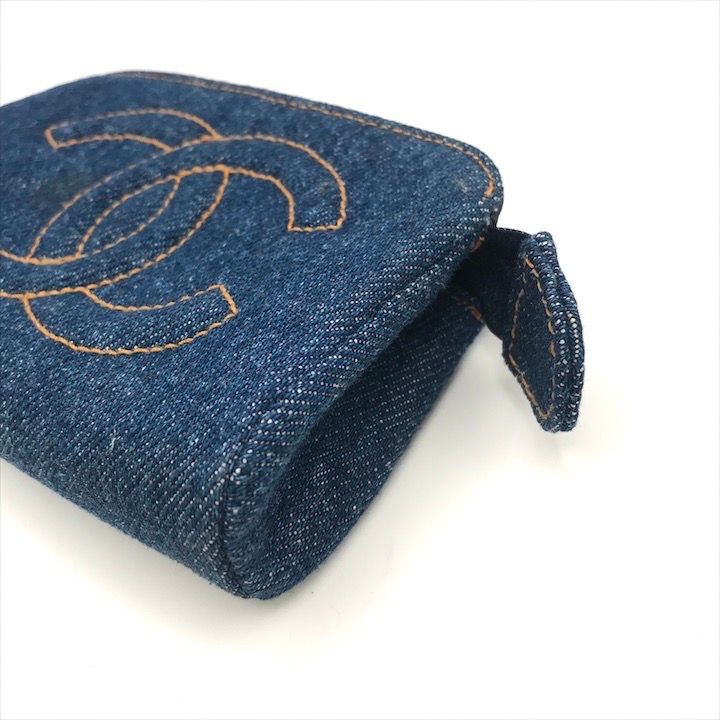 美品 CHANEL シャネル ココマーク デニム ミニ ポーチ ブルー 青