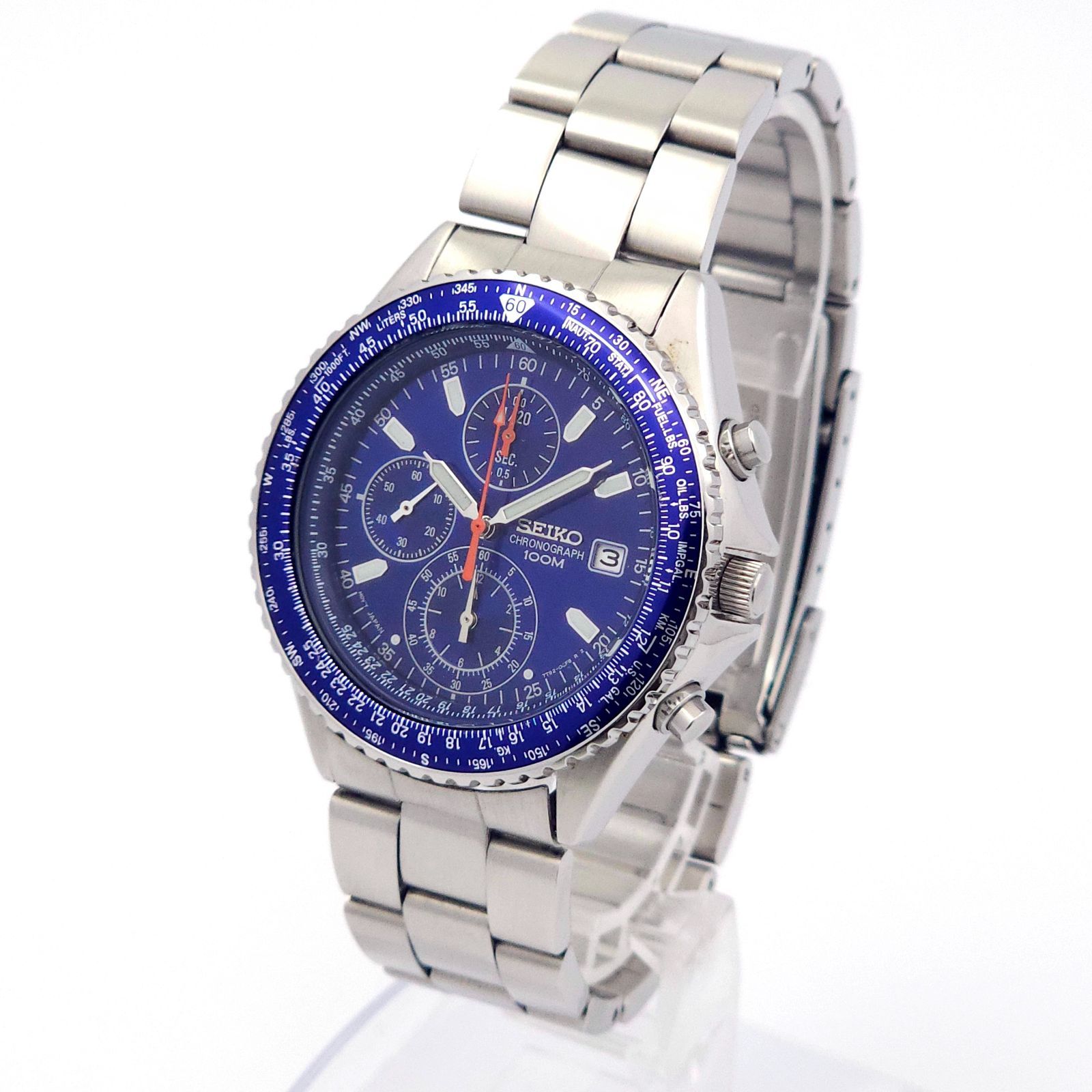 ☆良品 SEIKO セイコー クロノグラフ 7T92-0CF0 QZ 動作品 青 SEIKO