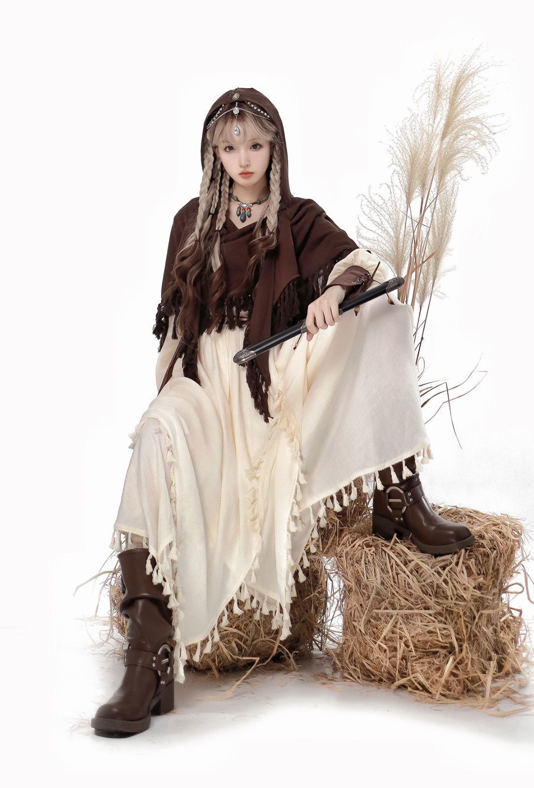 Lolita流浪女巫オリジナルデザイン廃土風不規則日常ウエストベルトケープワンピース