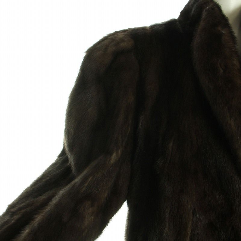 ノーブランド品 毛皮コート ミンクファー ミドル 長袖 総裏地 茶  