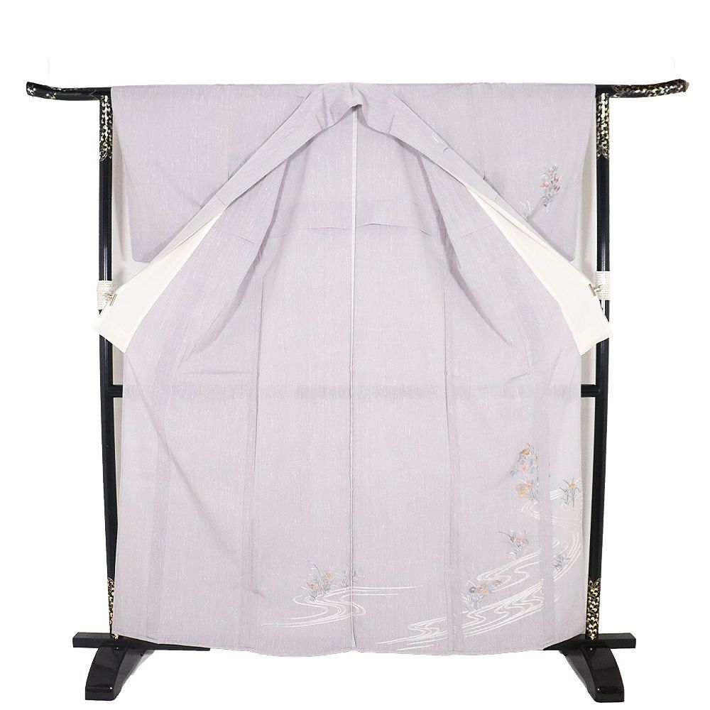 ［ 付け下げ/訪問着 ］正絹　薄紫　菊　梅　桔梗　流水　略礼装　セミフォーマル 訪問着 お仕立て上がり 単品「薄藤色 霞、籬に菊」正絹着物 礼装