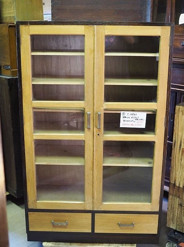 昭和レトロ大型ガラスケース 食器棚 書類棚 昭和中期 古録展 品番S10524