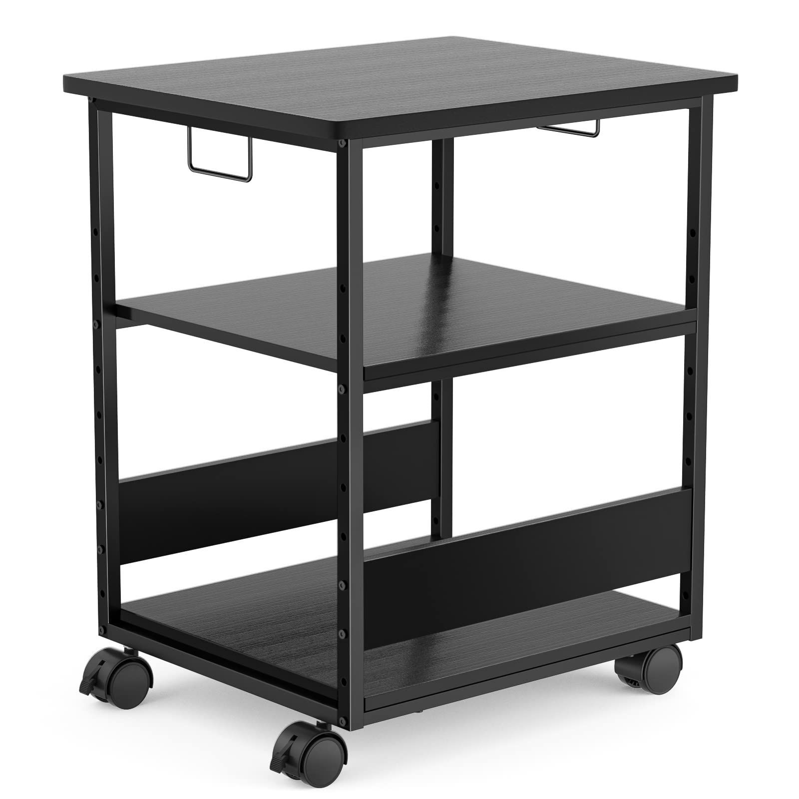 大 ブラック 組立簡単 中棚9段階調節 物置台 事務用品収納 収納棚 デスク下 ワゴン デスク サイド コピー機台 A4対応 A3 総耐荷重90kg 高さ70cm 奥行50cm 幅60 キャスター付き プリンタラック プリンター台 MIYOKI